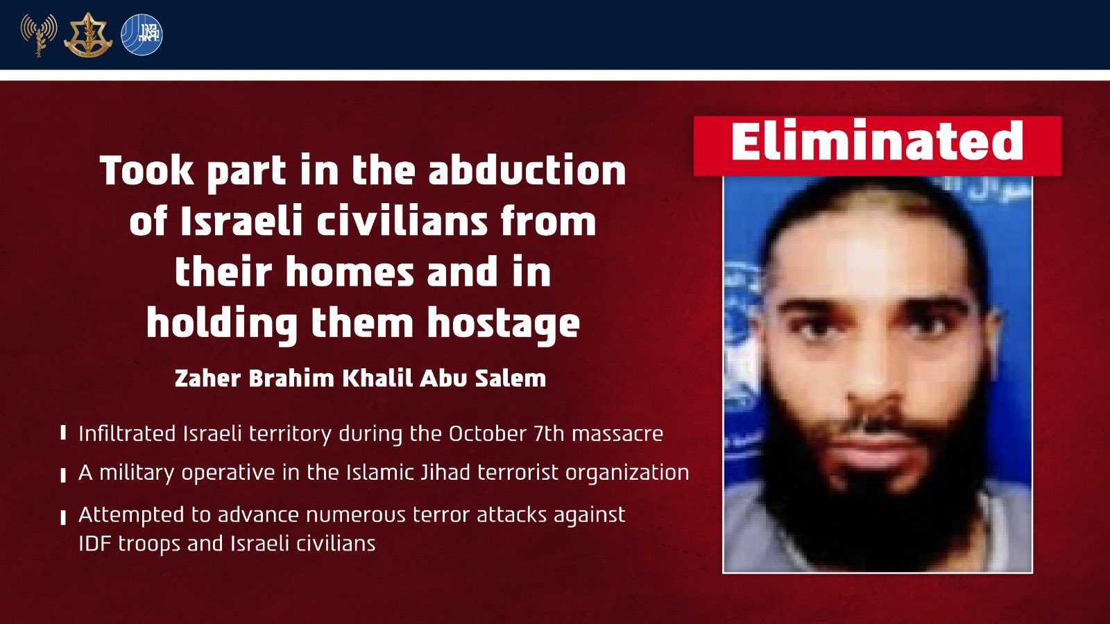 IDF Kills Oct. 7 Terrorist Who Kidnapped Israeli Civilians