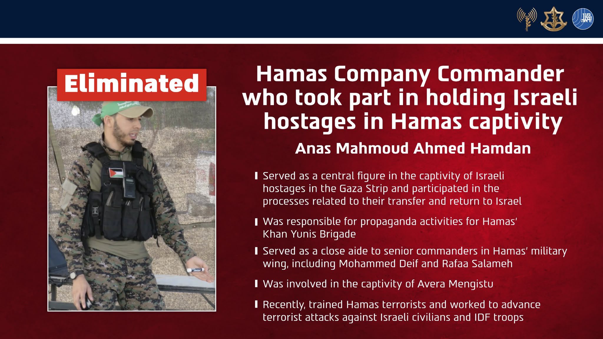 IDF Kills Top Hamas Terrorist Who Held Oct. 7 Hostages
