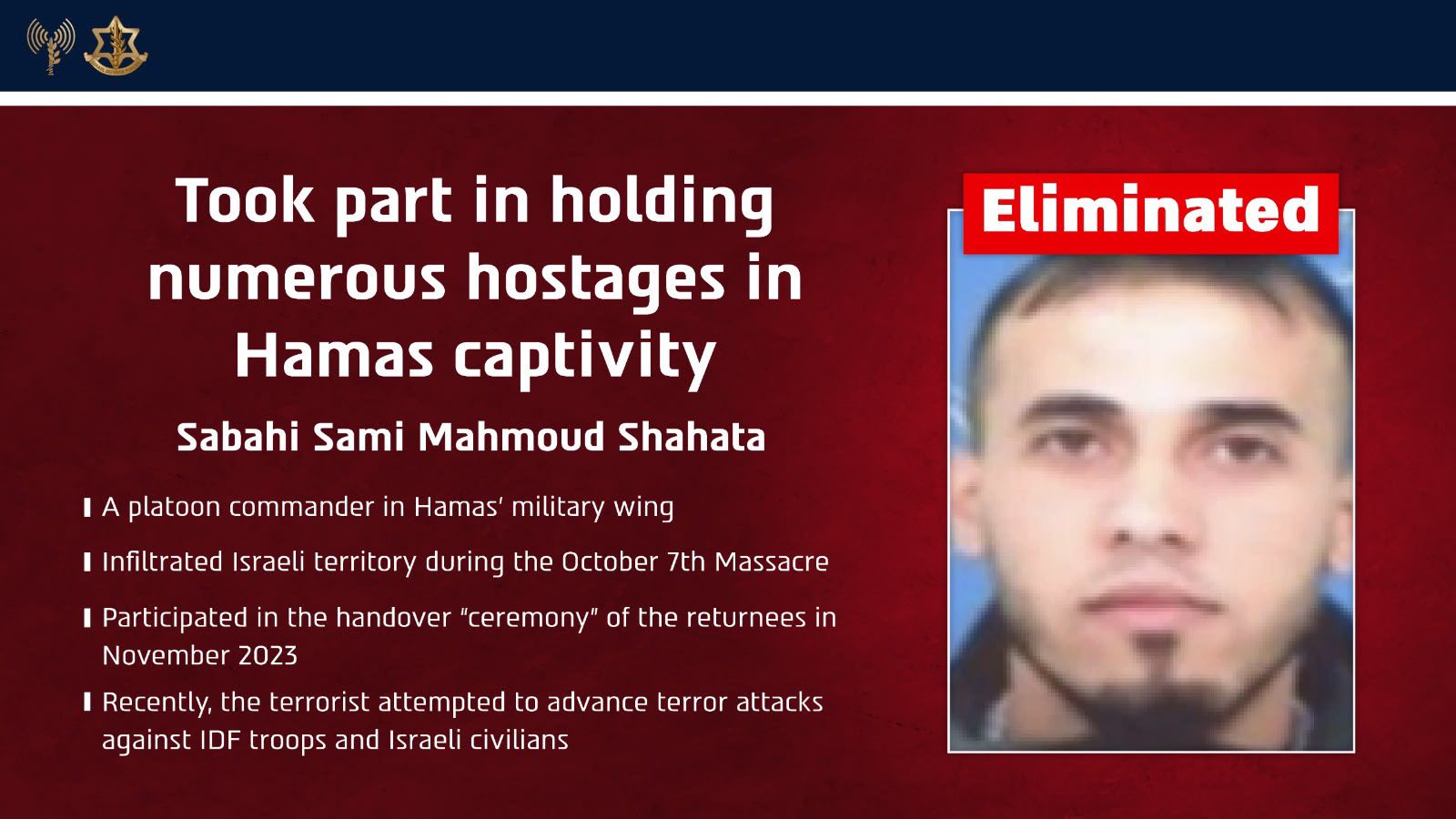 IDF Eliminates Oct 7 Terrorist Who Held Hostages