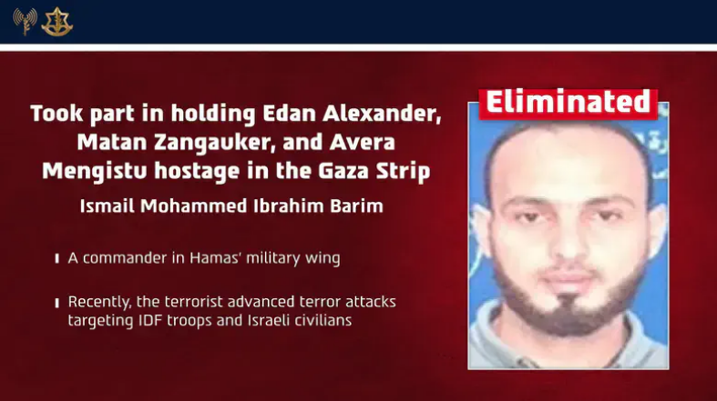 IDF Eliminates Hamas Terrorist Who Held 3 Israeli Hostages